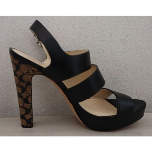 Coach Q1375 Women's Sz 10B Black Bertta Vachetta Leather Heeled Sandals - Picture 6 of 13